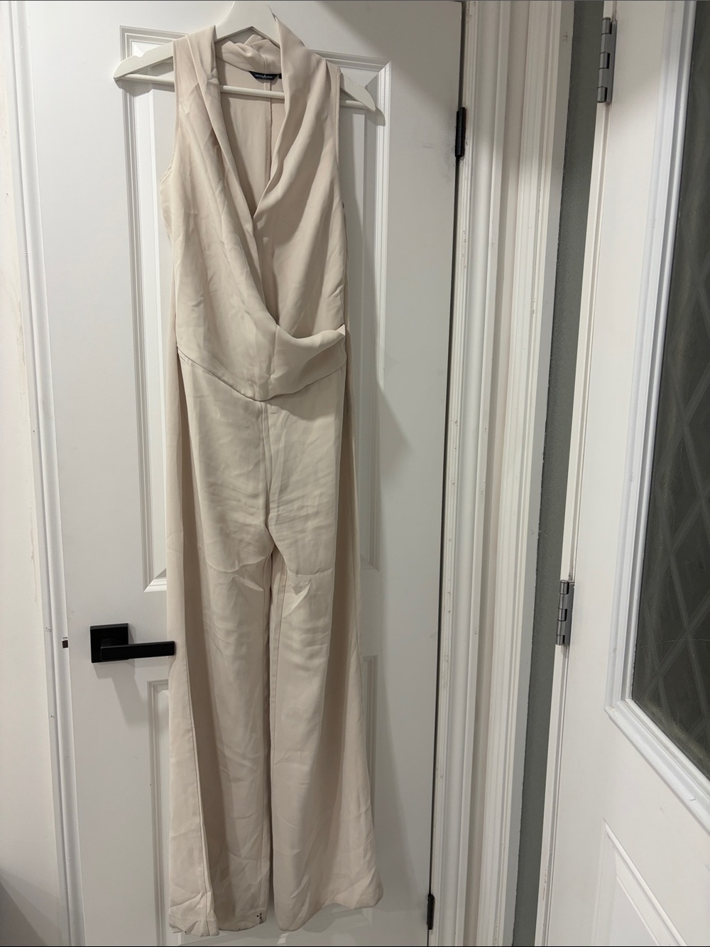 Guess by Marciano Sleeveless Draped V-Neck Cream Jumpsuit